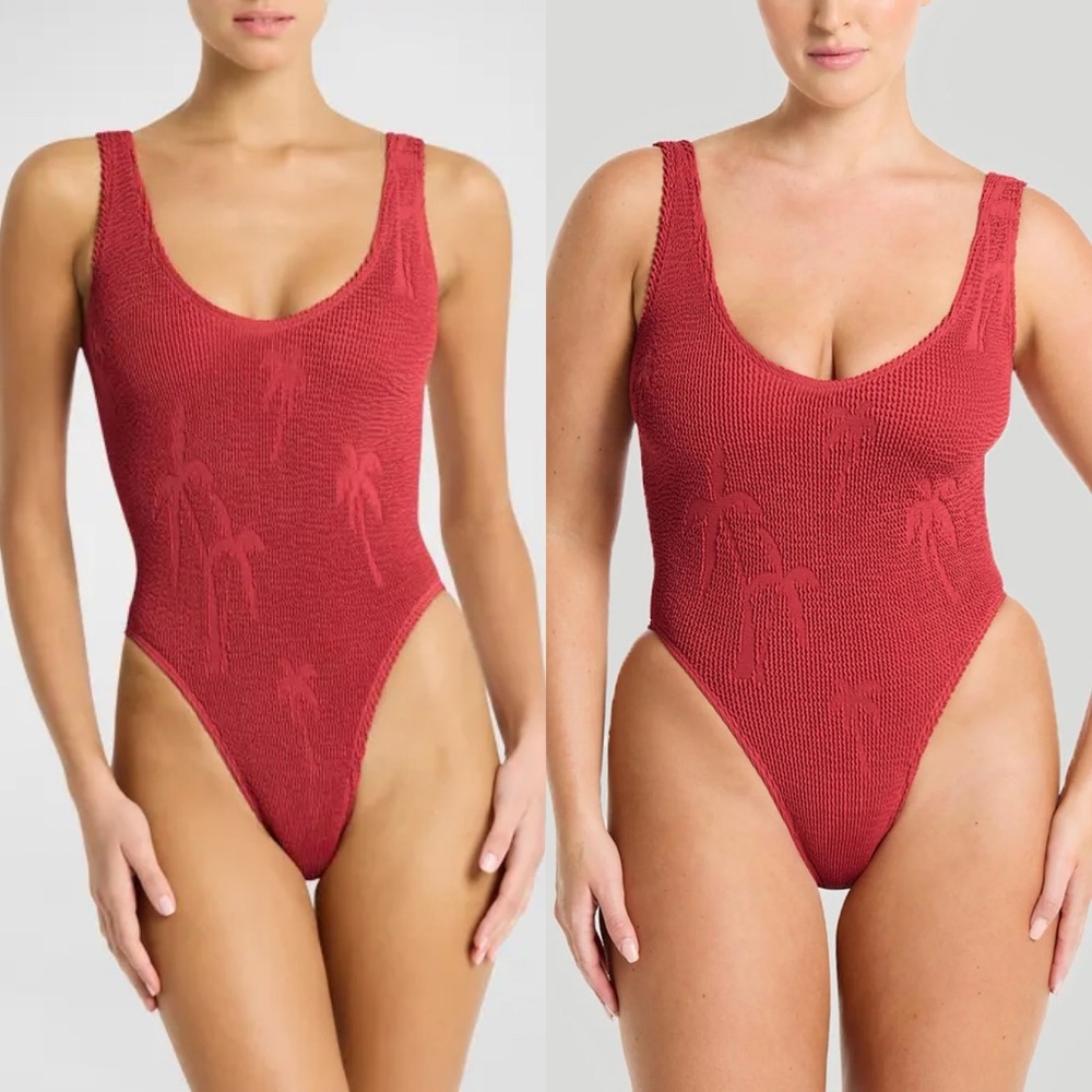 bond-eye Red Textured One-Piece Swimsuit